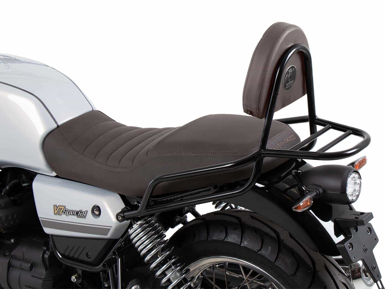 Sissybar met bagagerek bruin voor Moto Guzzi V7 850 Special/Stone/Centenario (21-24)