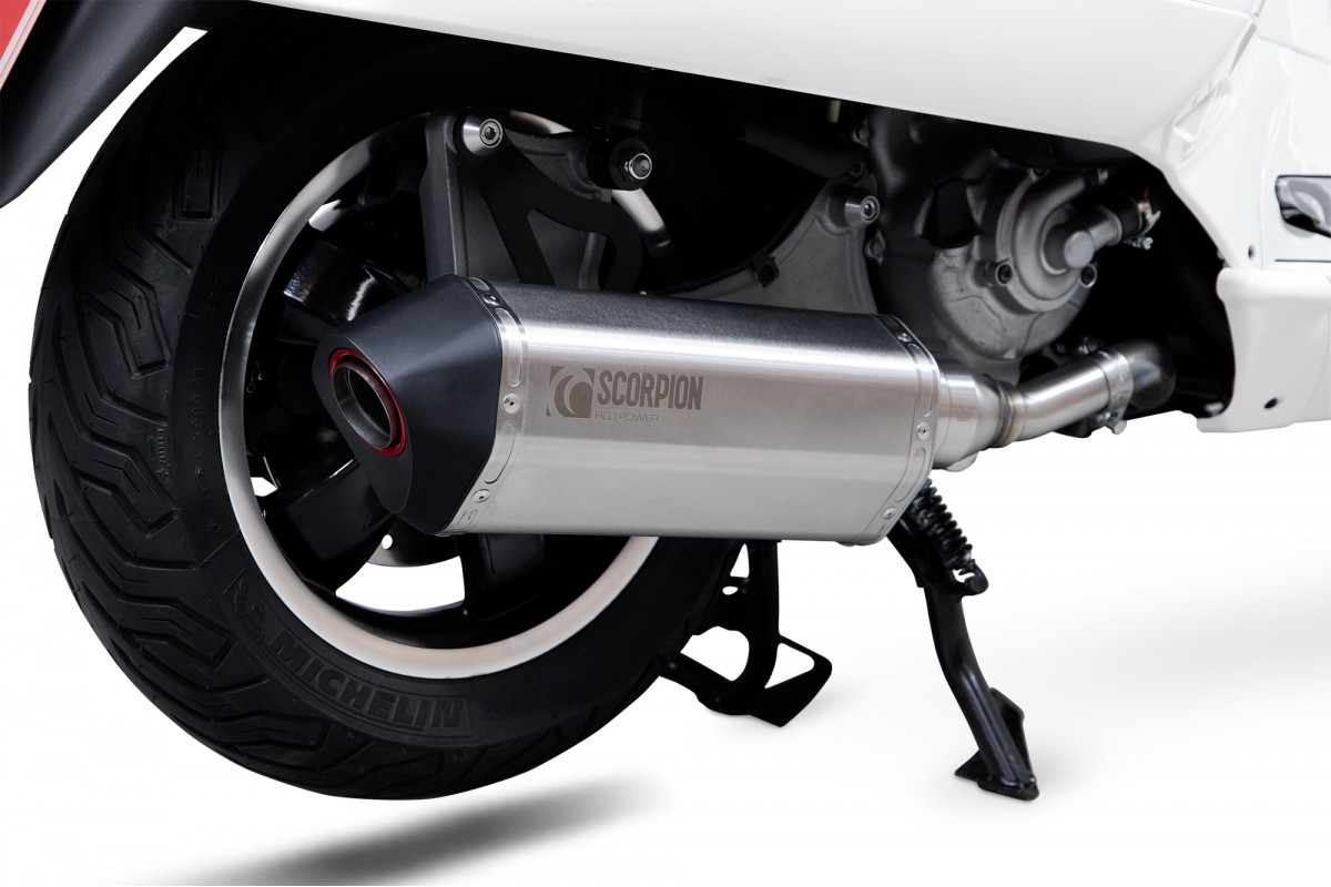 Sportuitlaat Scorpion "Red Power" zilver voor Vespa GTS/GTS Super/GTV 300cc HPE (`20-) Euro 5