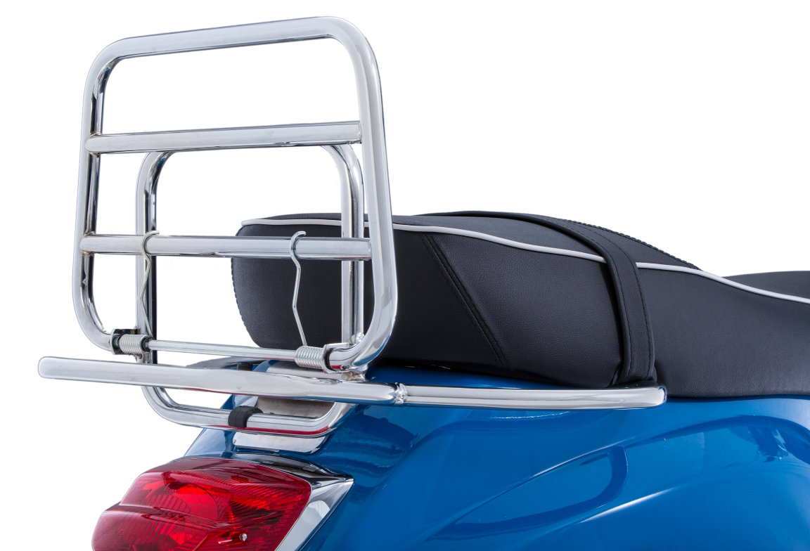 Bagagerek achteraan voor Vespa LX/LXV/S 50-150cc, opvouwbaar, chroom