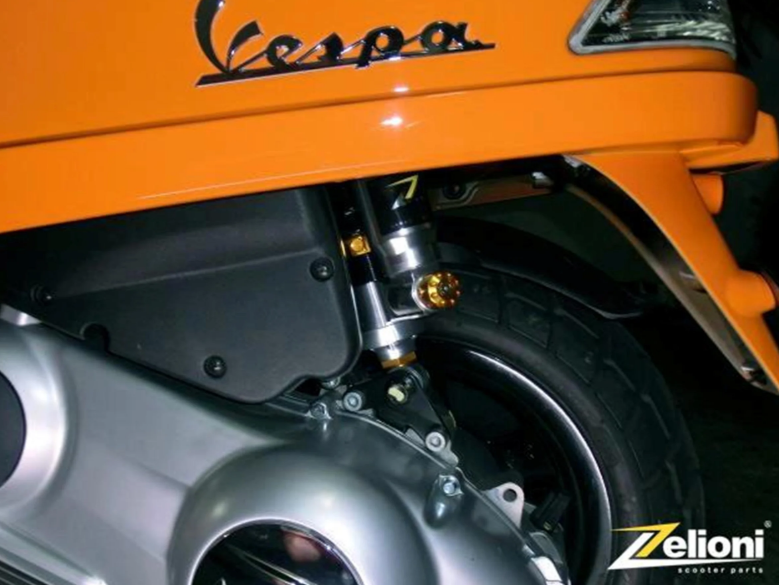 Achterschokdemper ZELIONI voor Vespa LX/LXV/S 125/150cc, zilver/oranje/zwart