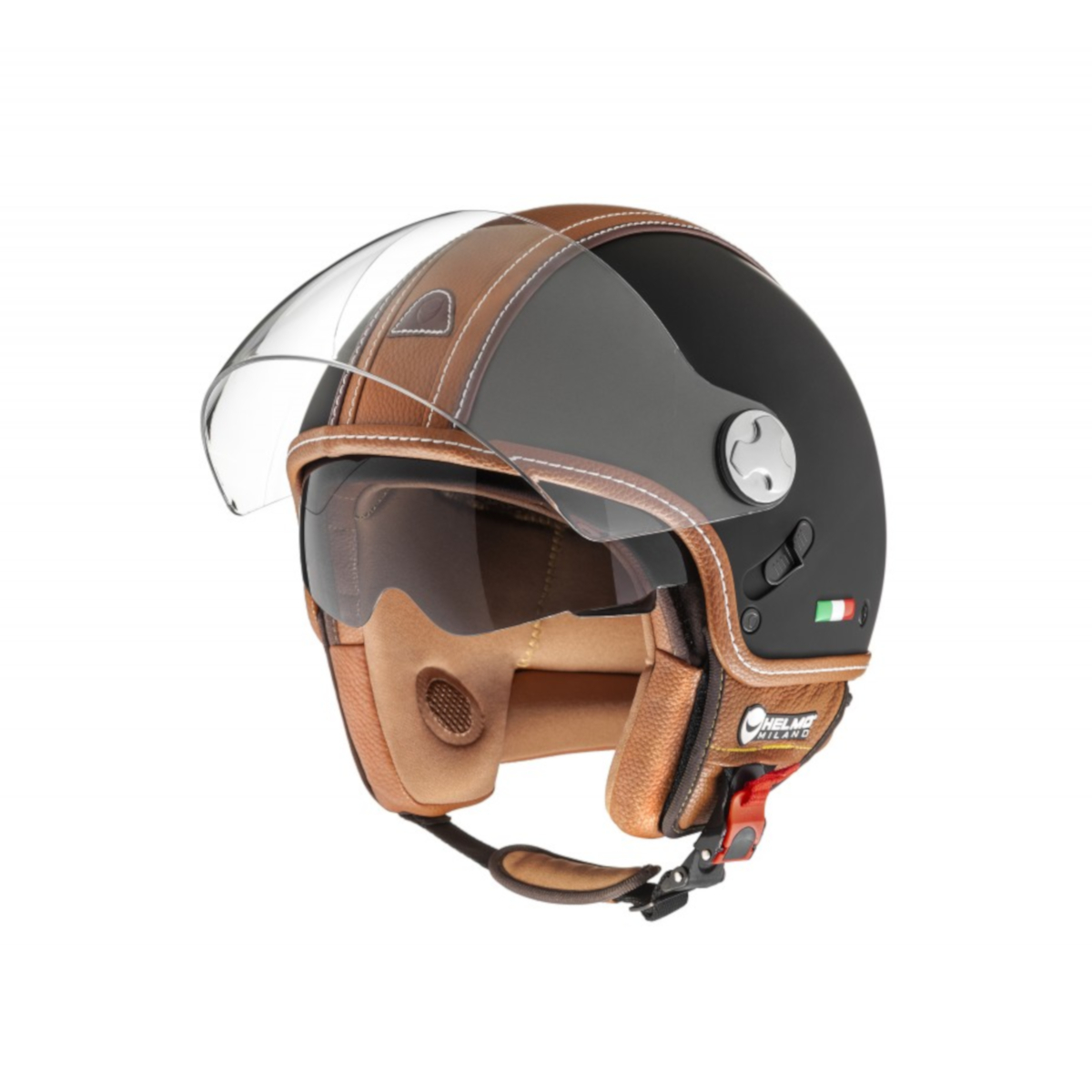 Helmo Milano Demi Jet, PelleDura Premium, zwart mat, bruin