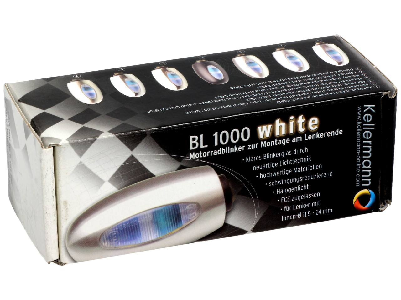 Kellermann aanwijzer, BL 1000 wit, roestvrij staal, halogeen, VR/VL, 12 V, 21 W, gepolijst zilver, glanzend