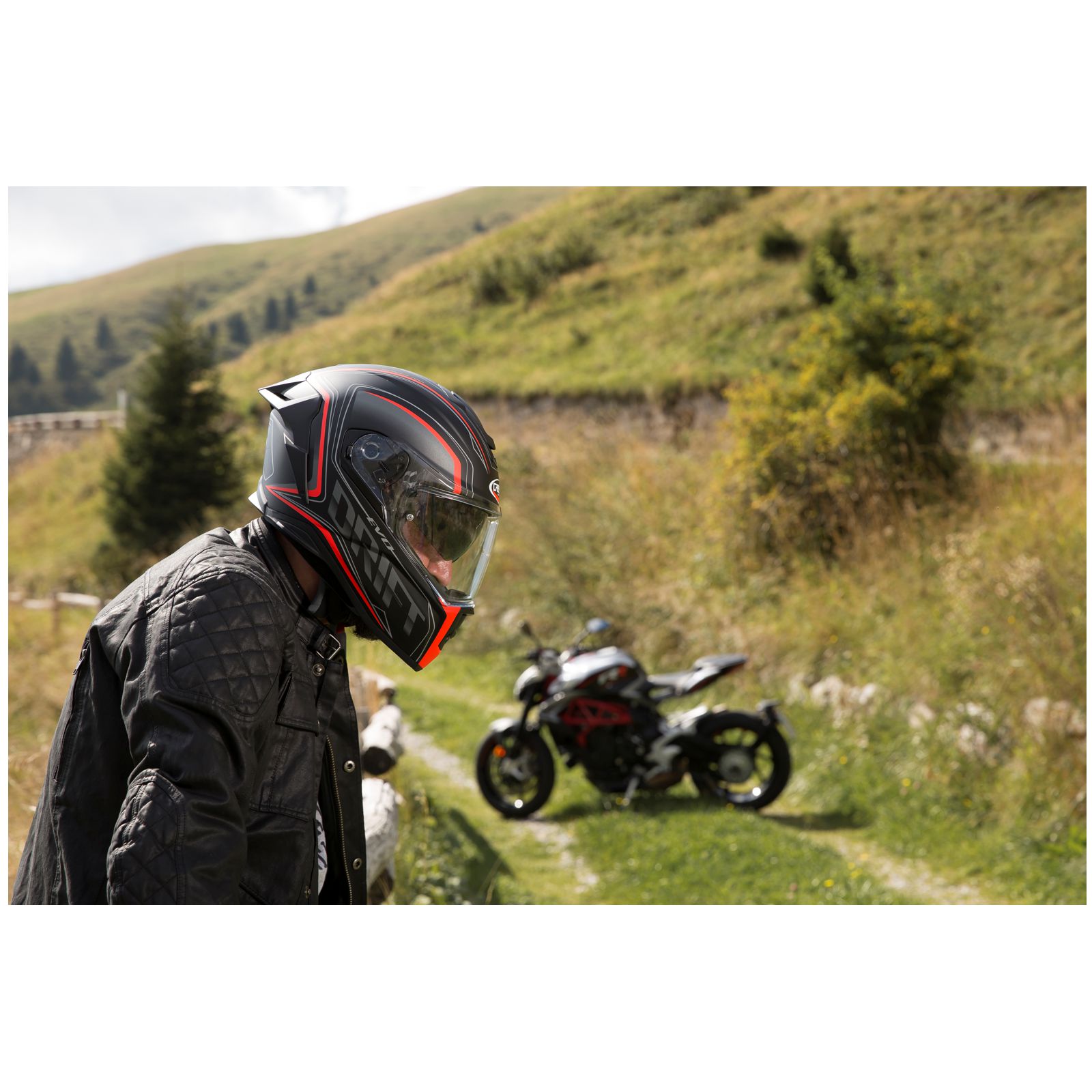 Caberg Helm Drift Evo Integra, mat-zwart/grijs-fluo-rood
