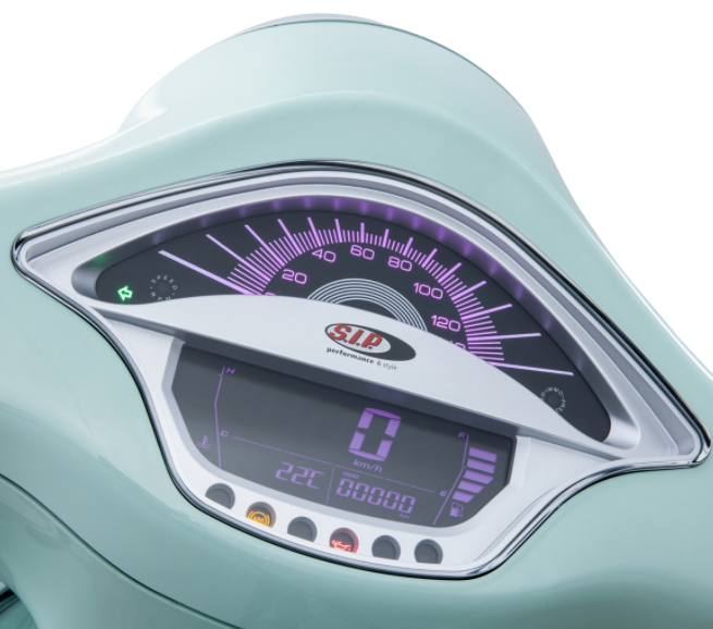 Toerenteller/snelheidsmeter voor Vespa Primavera/Sprint 50-150cc 2T/4T AC, zilver