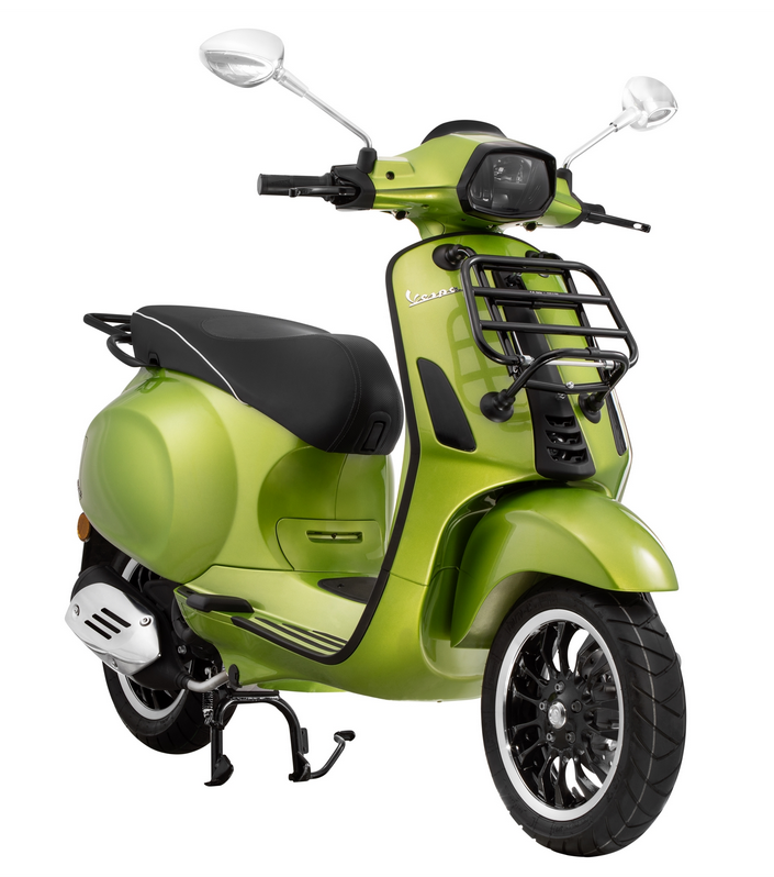 Bagagerek vooraan voor Vespa Primavera /Sprint /Elettrica 50-150ccm, opvouwbaar, glanzend zwart
