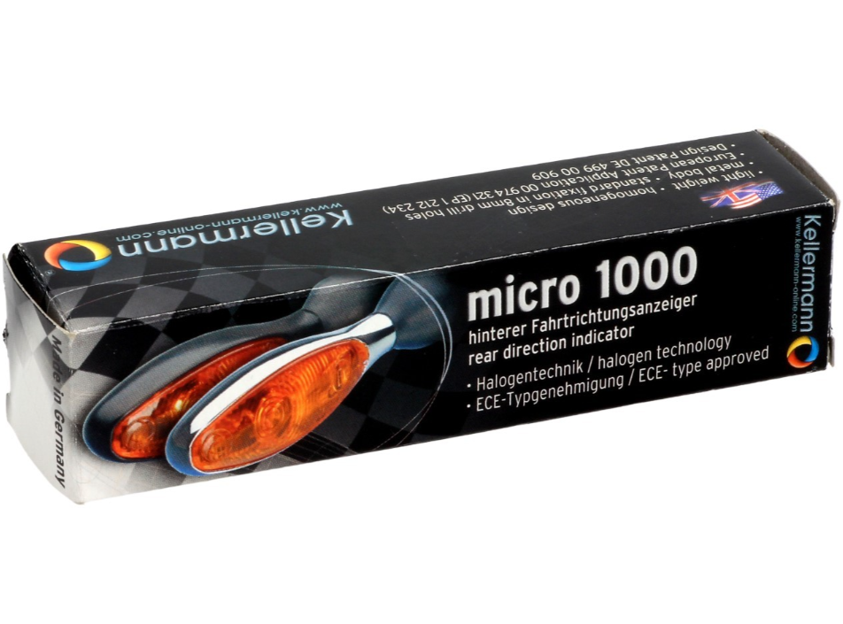Kellermann indicator, Micro 1000 Halogeen, staal, halogeen, HR/HL, 12 V, 6 W, zwart satijn afwerking