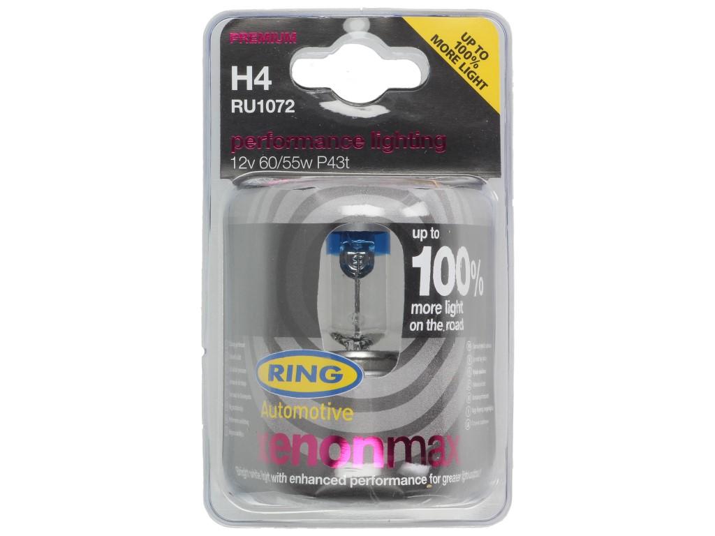 Ringlamp, gloeilamp, H4, +100% meer licht, 12 V, 60/55 W, P43t
