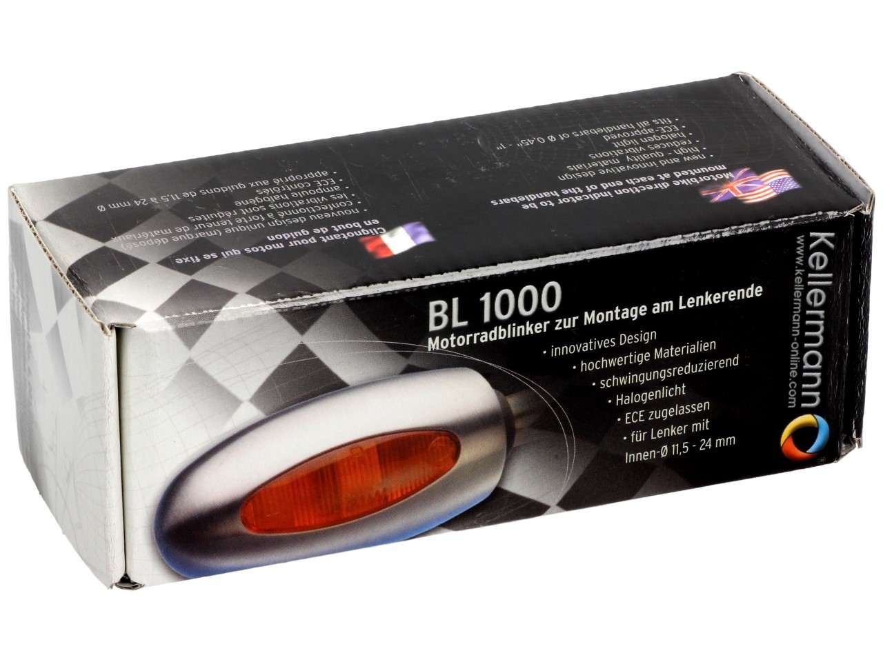Kellermann aanwijzer, BL 1000 geel, aluminium, halogeen, VR/VL, 12 V, 21 W, zwart satijnglanzend