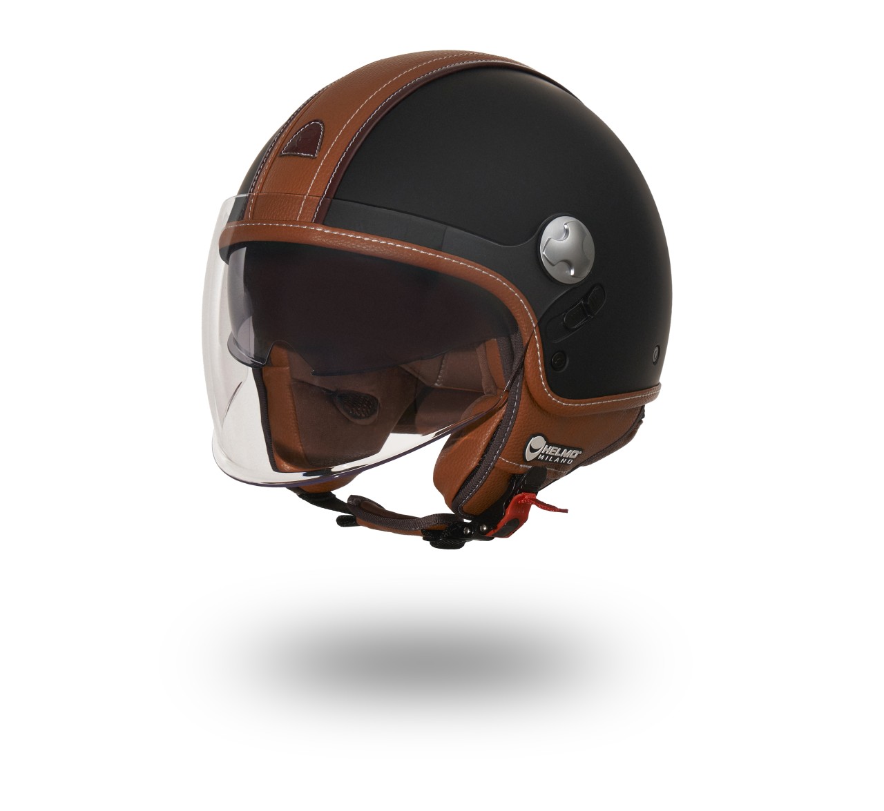 Helmo Milano Demi Jet PelleDura Premium zwart mat met bruin ecoleer