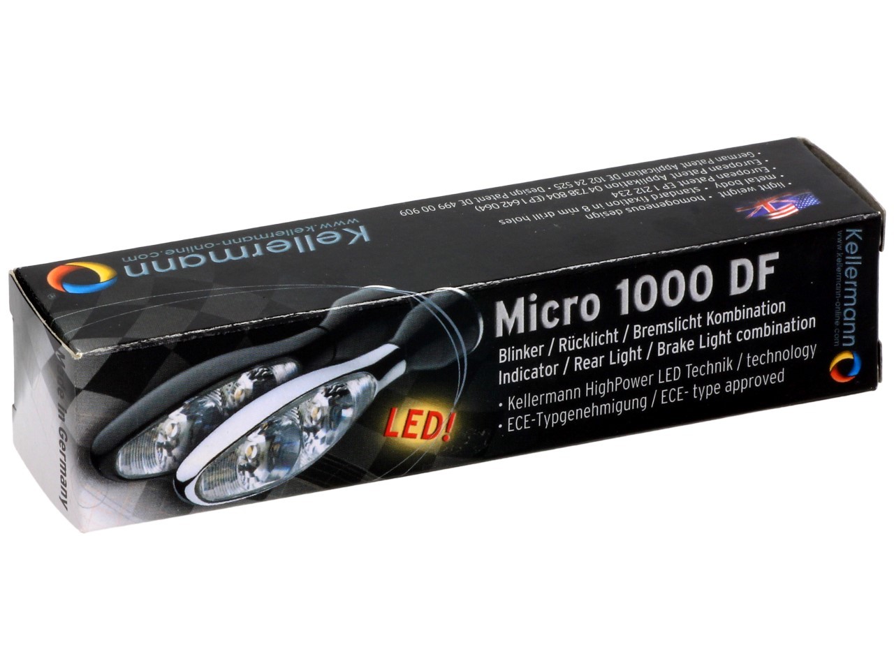 Kellermann knipperlicht, achterlicht en remlicht, Micro 1000 DF, staal, LED, HL/HR, 12 V, glanzend chroom