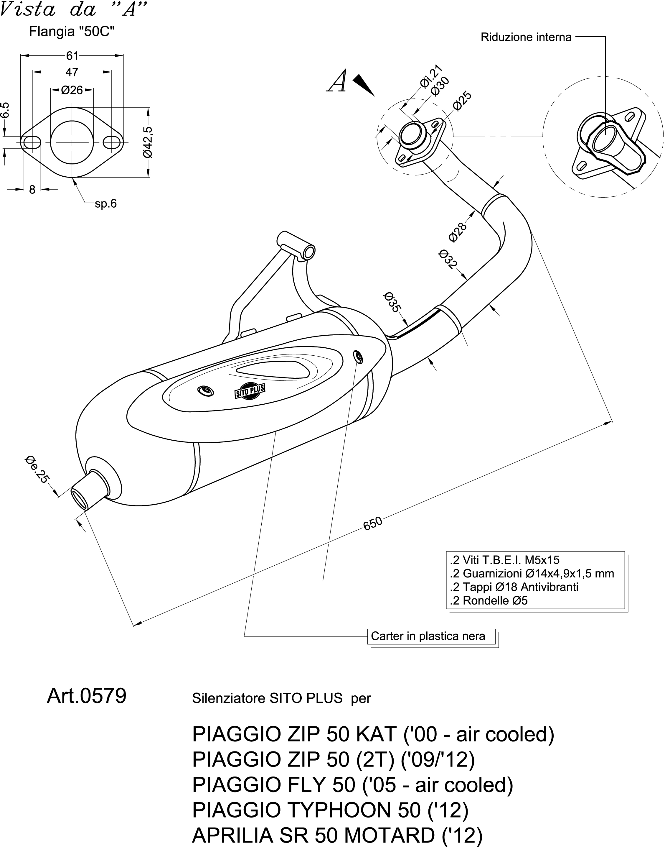 Sito / LeoVince uitlaatsysteem Sito Plus, staal voor Piaggio ZIP / FLY