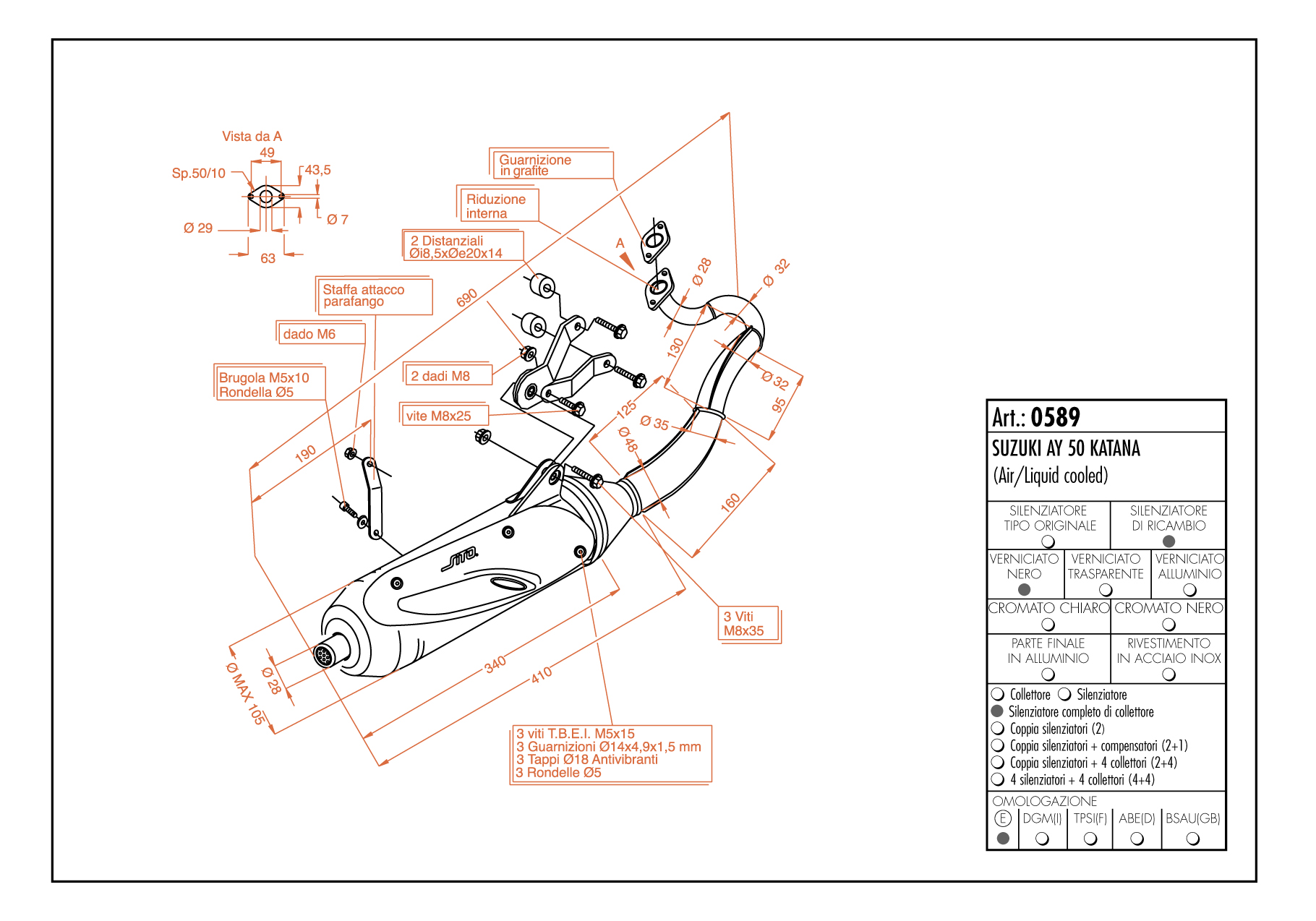 Sito / LeoVince uitlaatsysteem Sito Standaard, Volledig systeem voor Suzuki AY 50 Katana AC / LC (Bj.2002)
