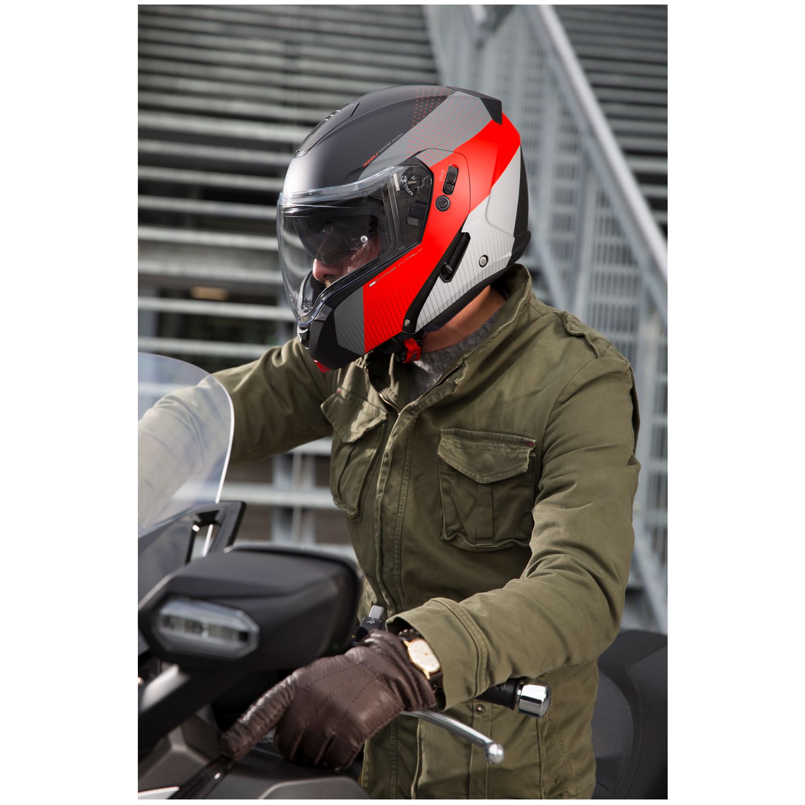 Caberg Horus Scout helm, mat zwart/fluorood-grijs