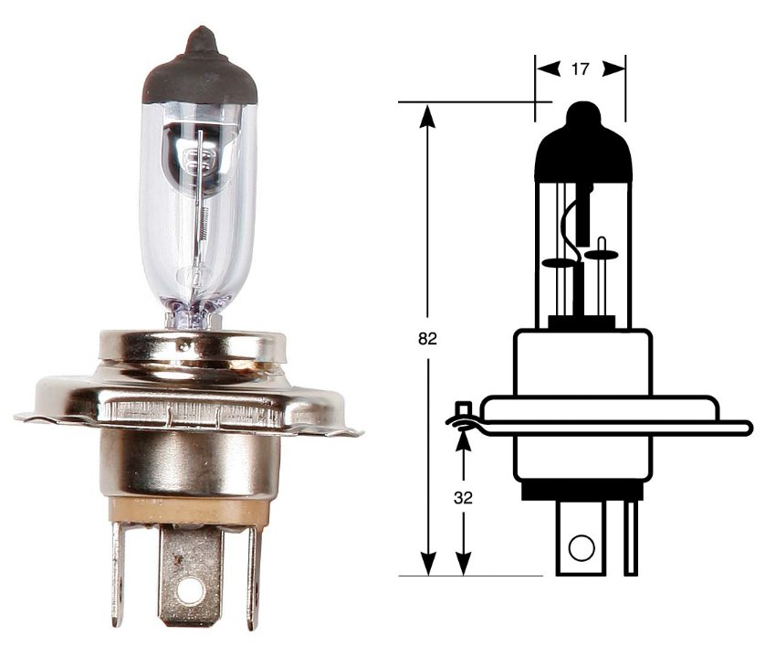 Ring gloeilamp, gloeilamp, H4, blisterverpakking 1 stuk, 12 V, 60/55 W, P43t