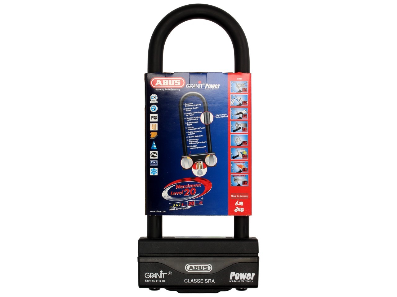 ABUS U-slot 260x83 Granit Power 58 voor motorfiets, scooter & Vespa