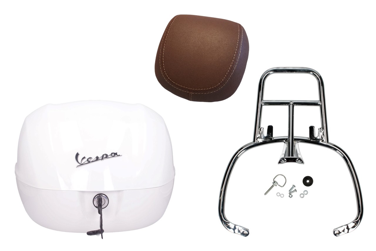 Topcase Kit 32L wit montebianco (BR/544), rugkussen donkerbruin voor PIaggio Medley 125 (24-)