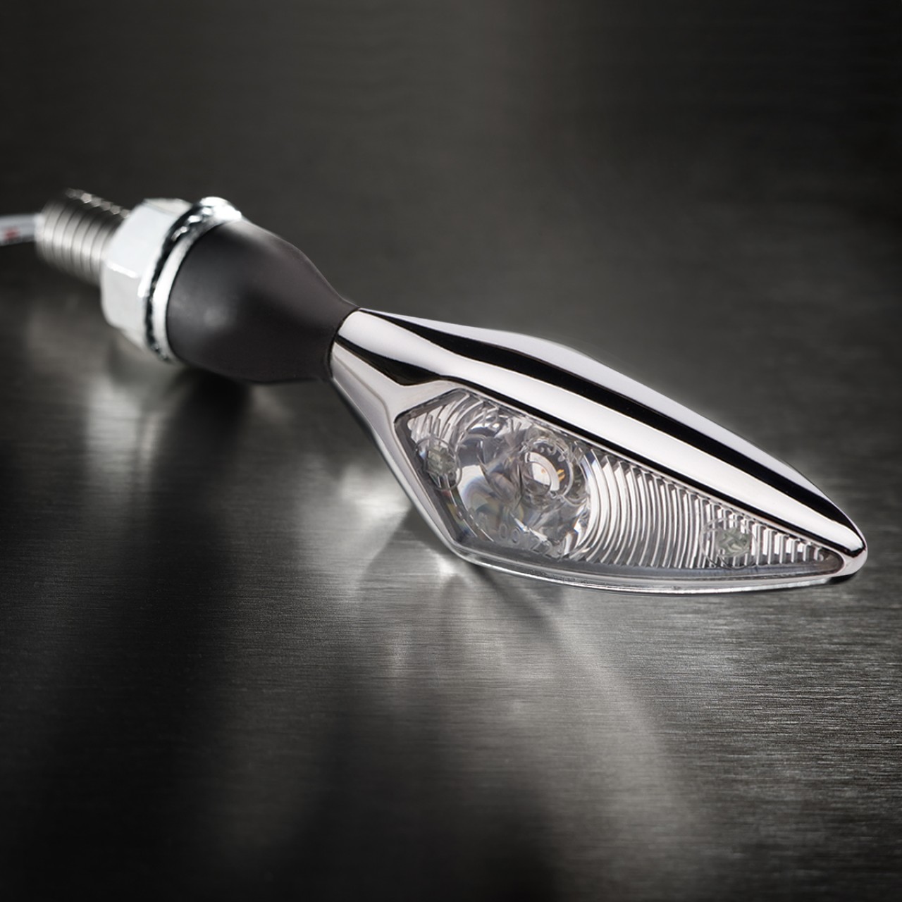 Kellermann indicator, ruit, staal, LED, VR/HL, 12 V, glanzend chroom, M8x20, E-goedgekeurd