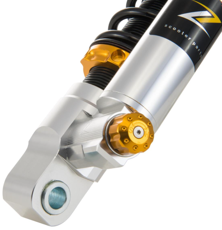 Schokdemper "Black Edition", voor voor Vespa Primavera/Sprint 50 -150cc 2T/4T AC, zilver/oranje