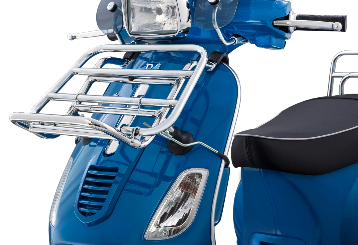 Bagagerek vooraan voor Vespa S 50-150cc, opvouwbaar, chroom