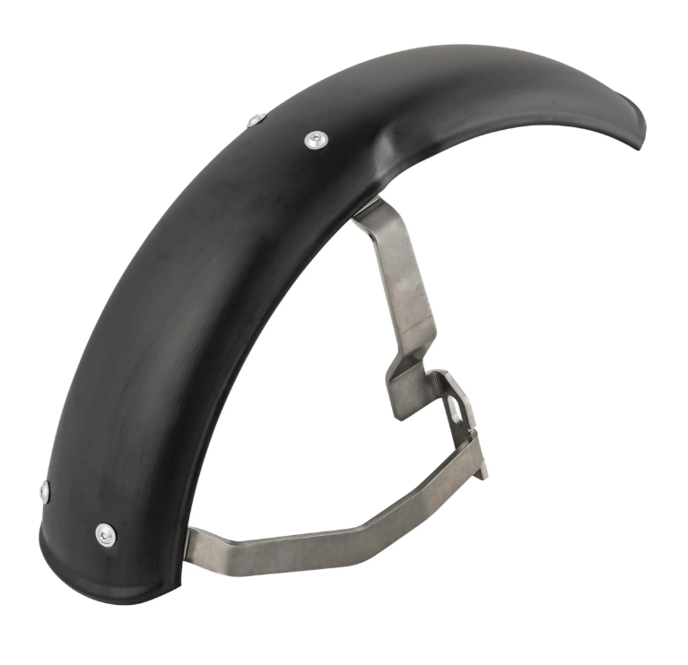 Spatbord 2.0 Garelli voor Vespa PX 80-200ccm, metaal zwart mat, beugel roestvrij staal geborsteld