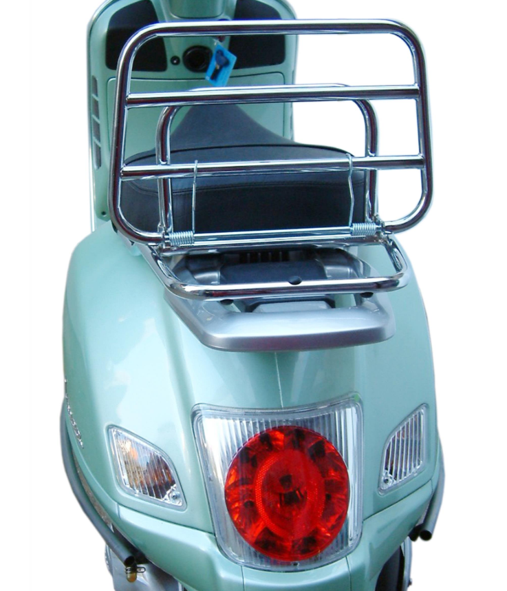 Bagagerek achteraan voor Vespa GT /GT L 125/200cc, opvouwbaar, chroom