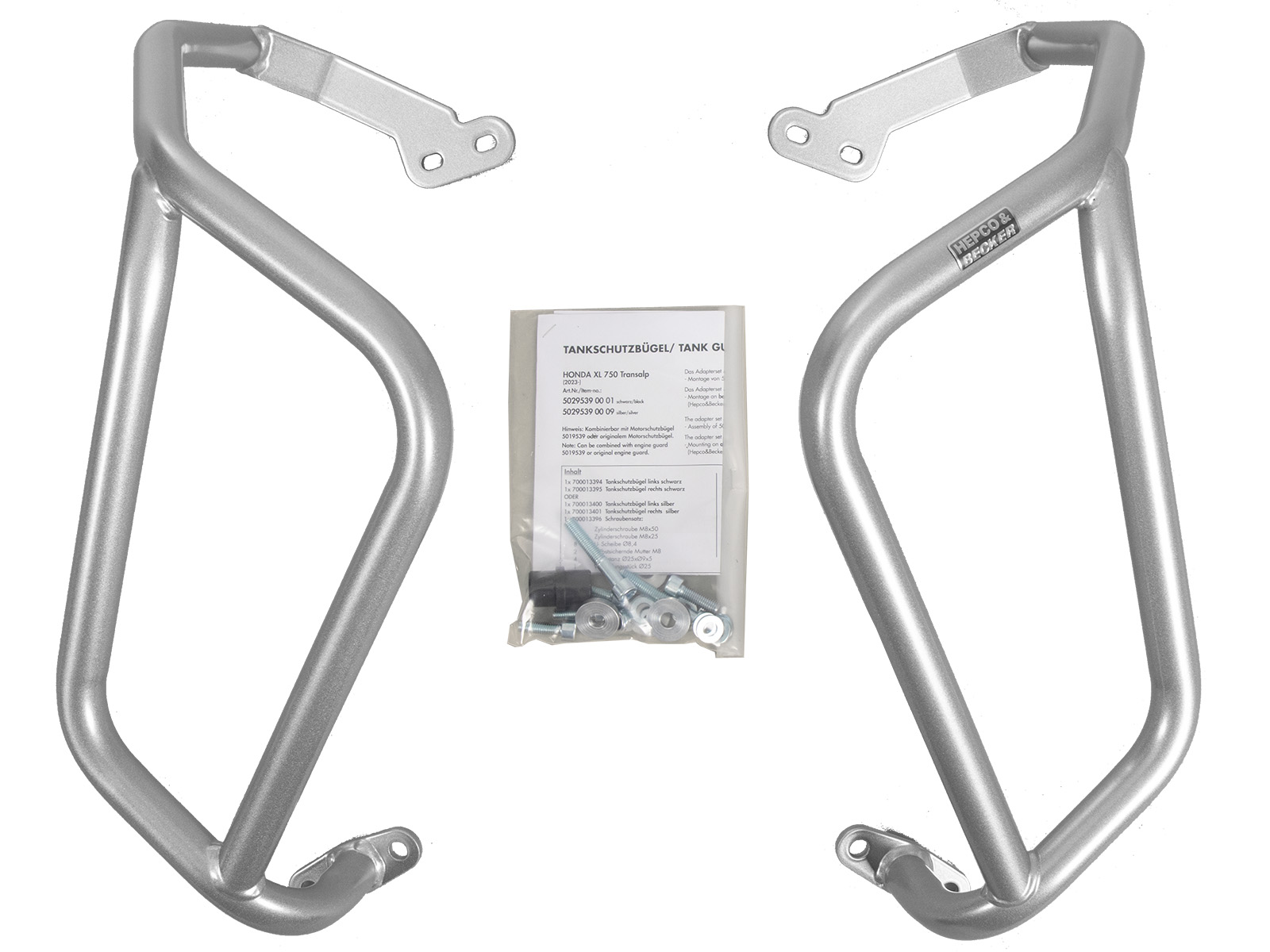 Zilveren tankbeschermbeugel voor Honda XL 750 Transalp / E-Clutch (25-) Hepco & Becker