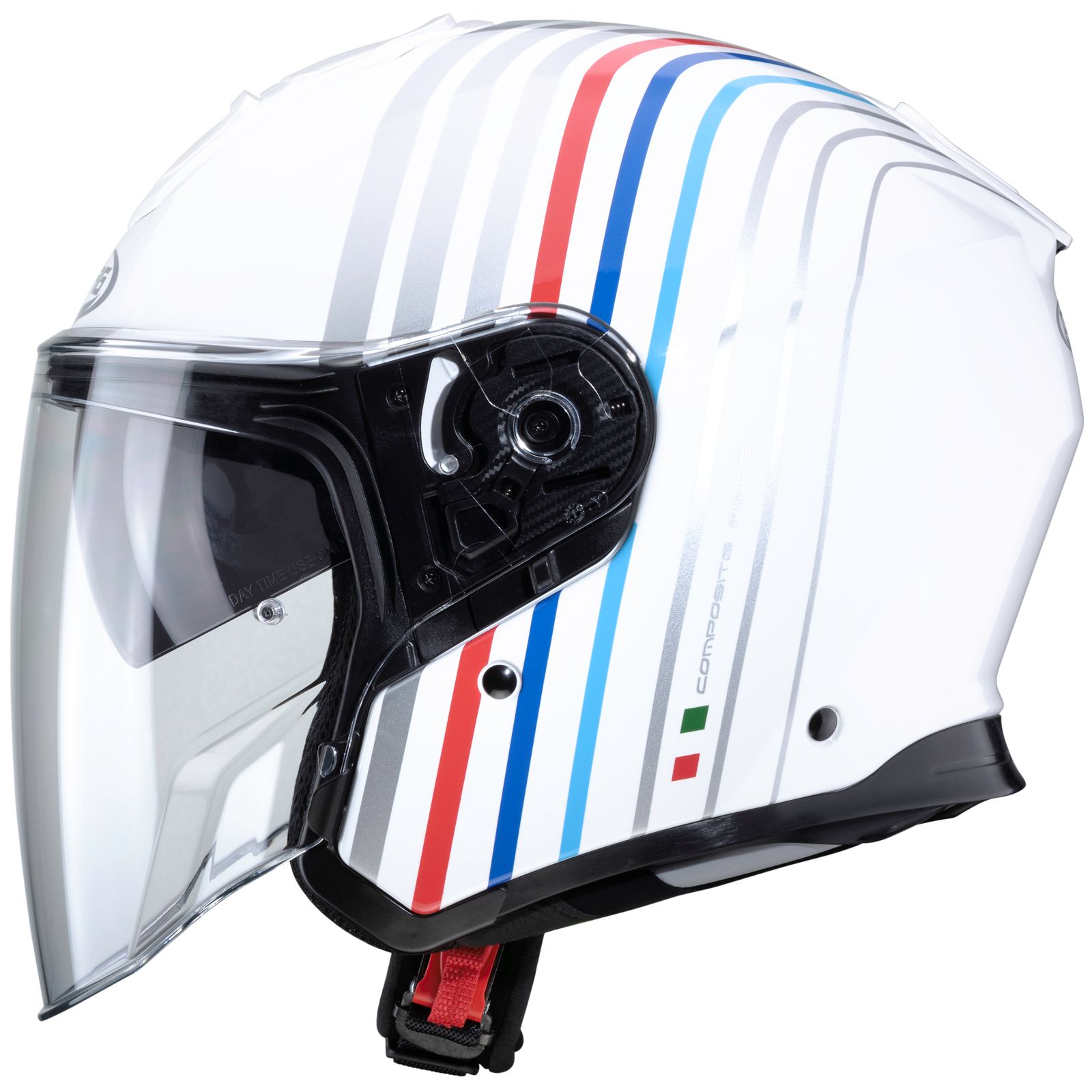 Caberg Helm Flyon Bakari, wit/zilver-blauw-rood