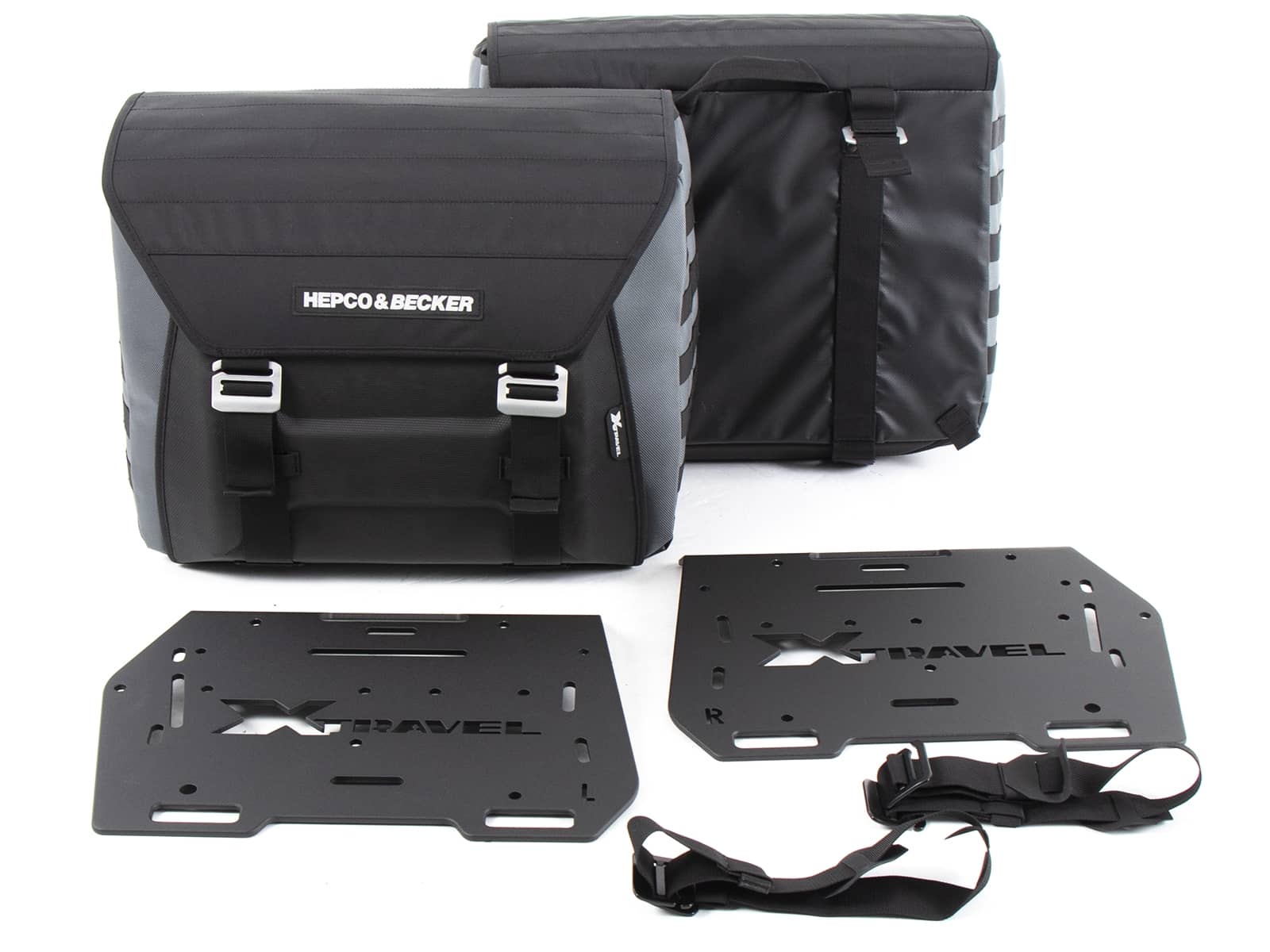 Xtravel Basic zijkofferset incl. 2x universele adapterplaat voor buisvormige zijkofferdrager