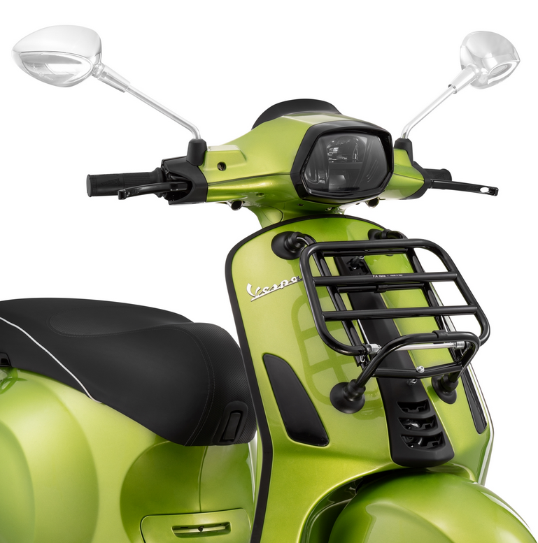 Bagagerek vooraan voor Vespa Primavera /Sprint /Elettrica 50-150ccm, opvouwbaar, glanzend zwart