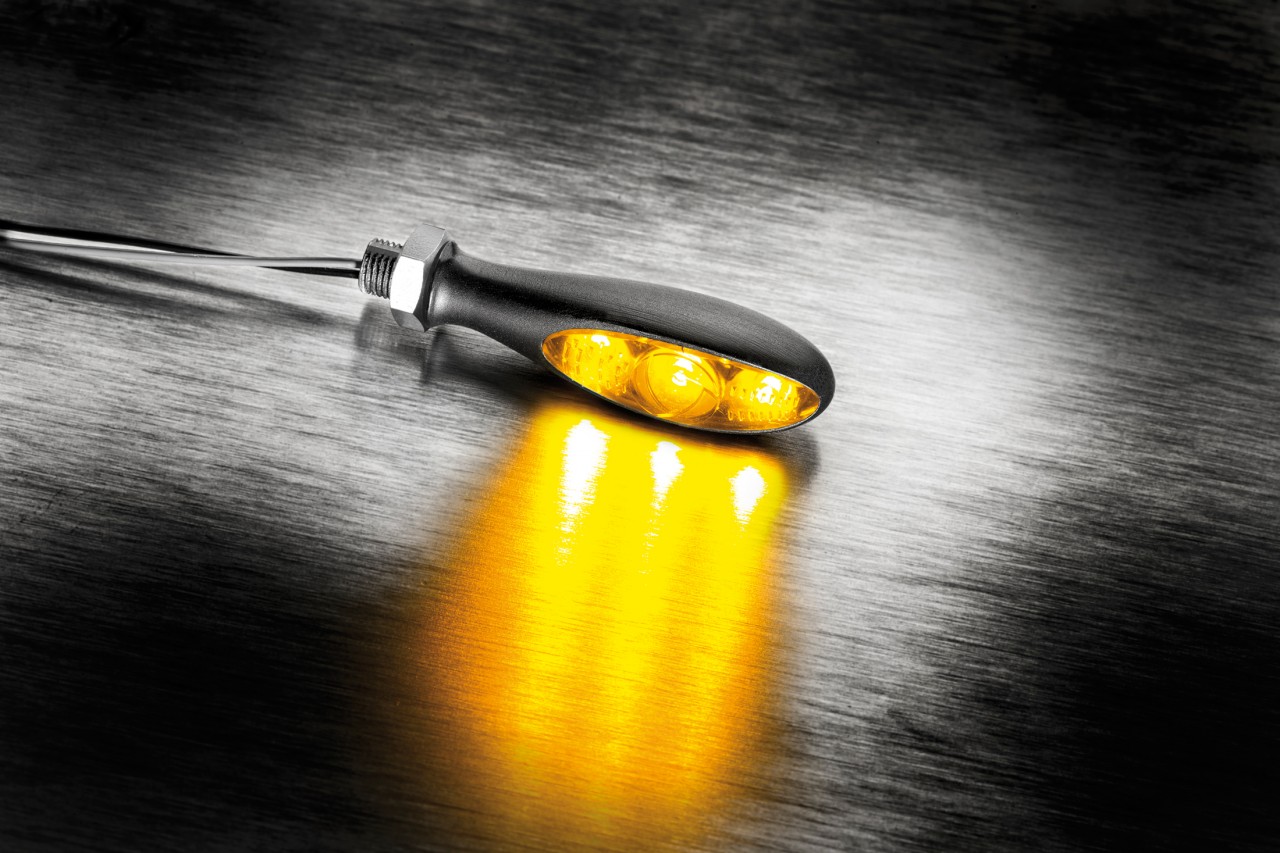 Kellermann indicator, Micro S Dark, aluminium, LED, V/H, L/R, 12 V, zwart gesatineerd, M5x0,5x6,5
