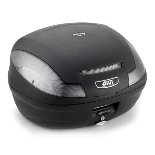 E470 Simply III TECH MONOLOCK Topkoffer zwart met transparante reflectoren en plaat Givi