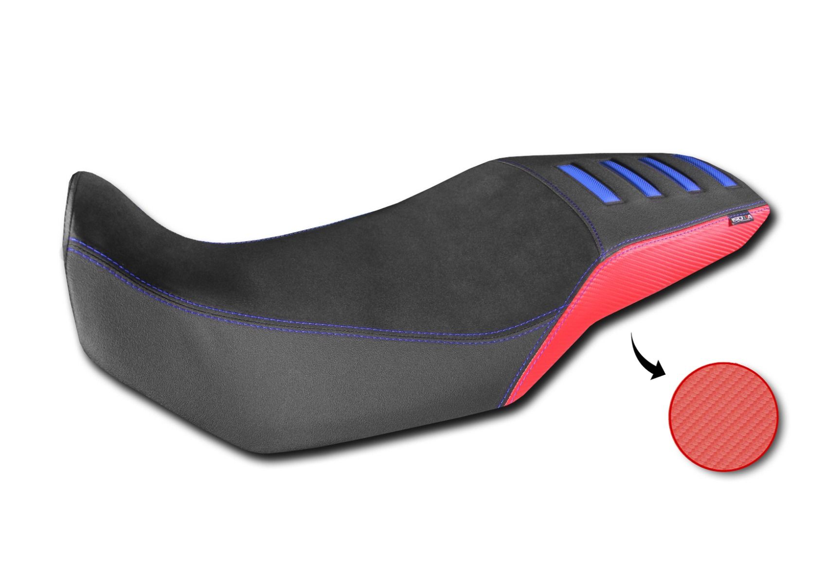 Comfort stoelhoes van 3D-vezel voor Honda XL 750 Transalp, zwart / rood met blauwe inzetstukken