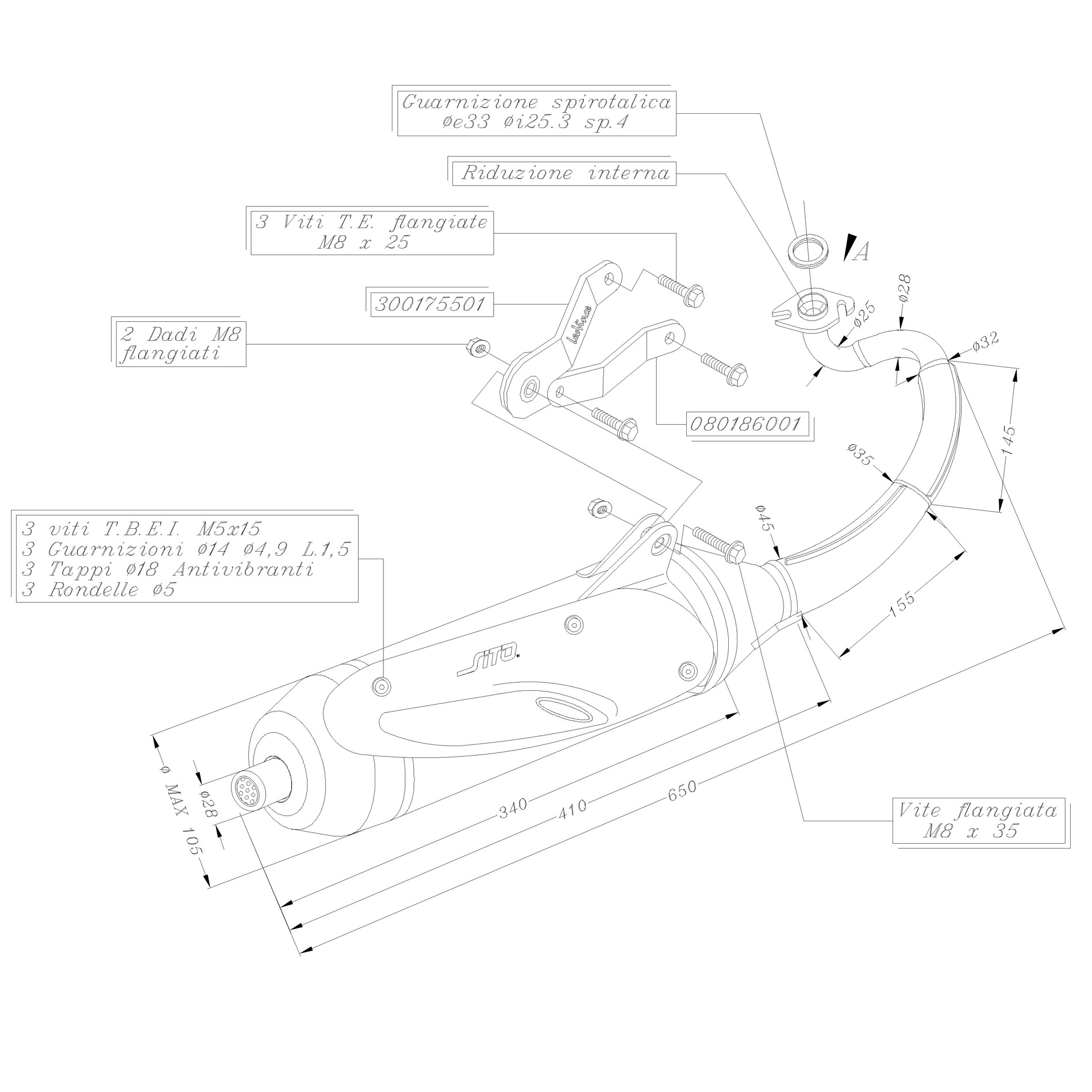 Sito / LeoVince uitlaatsysteem Sito Standaard, staal voor Yamaha Aerox 50 Kat vloeistofgekoeld (Bj.04-12)