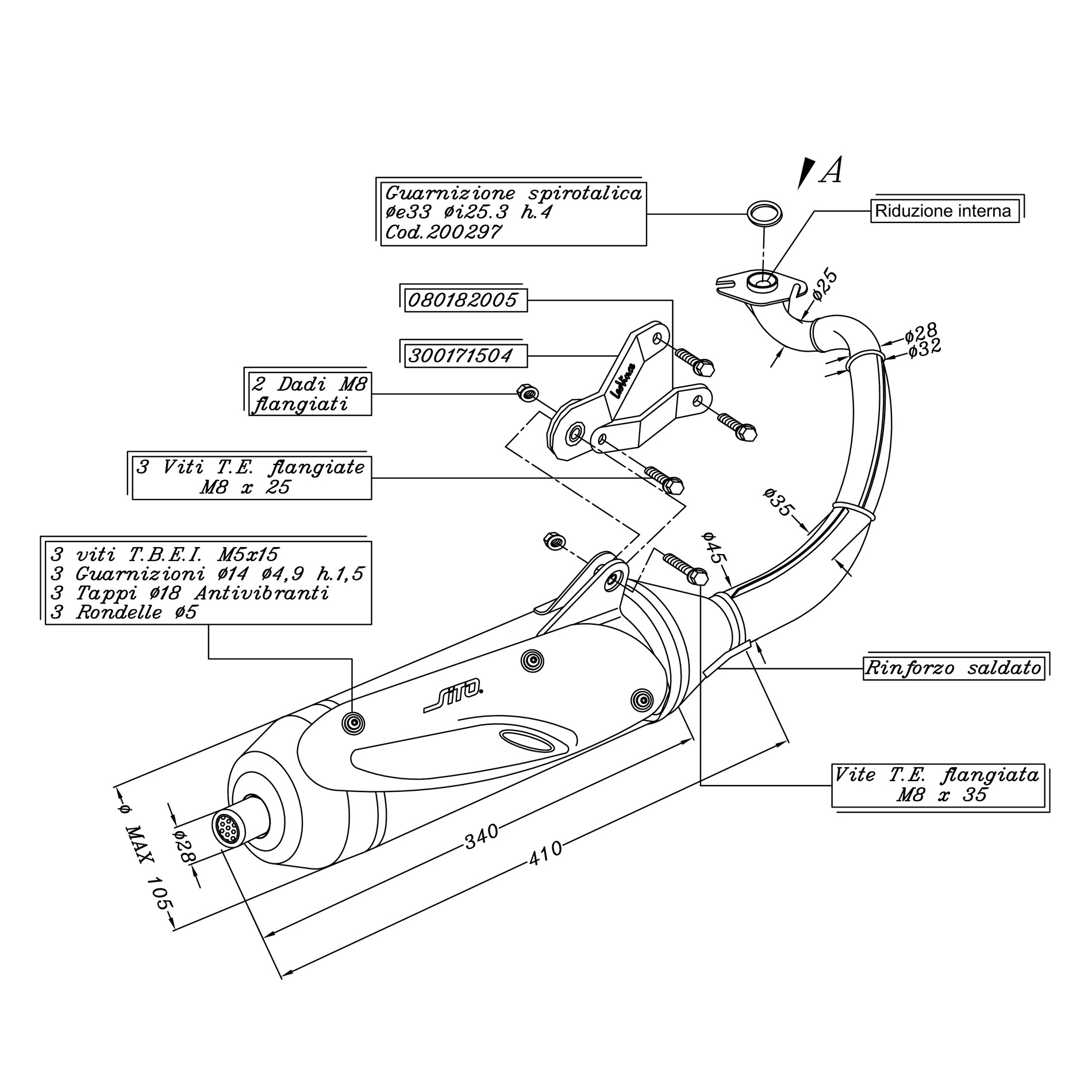 Sito / LeoVince uitlaatsysteem Sito Standaard, staal voor Yamaha NEO'S 50 (Bj.02-12)
