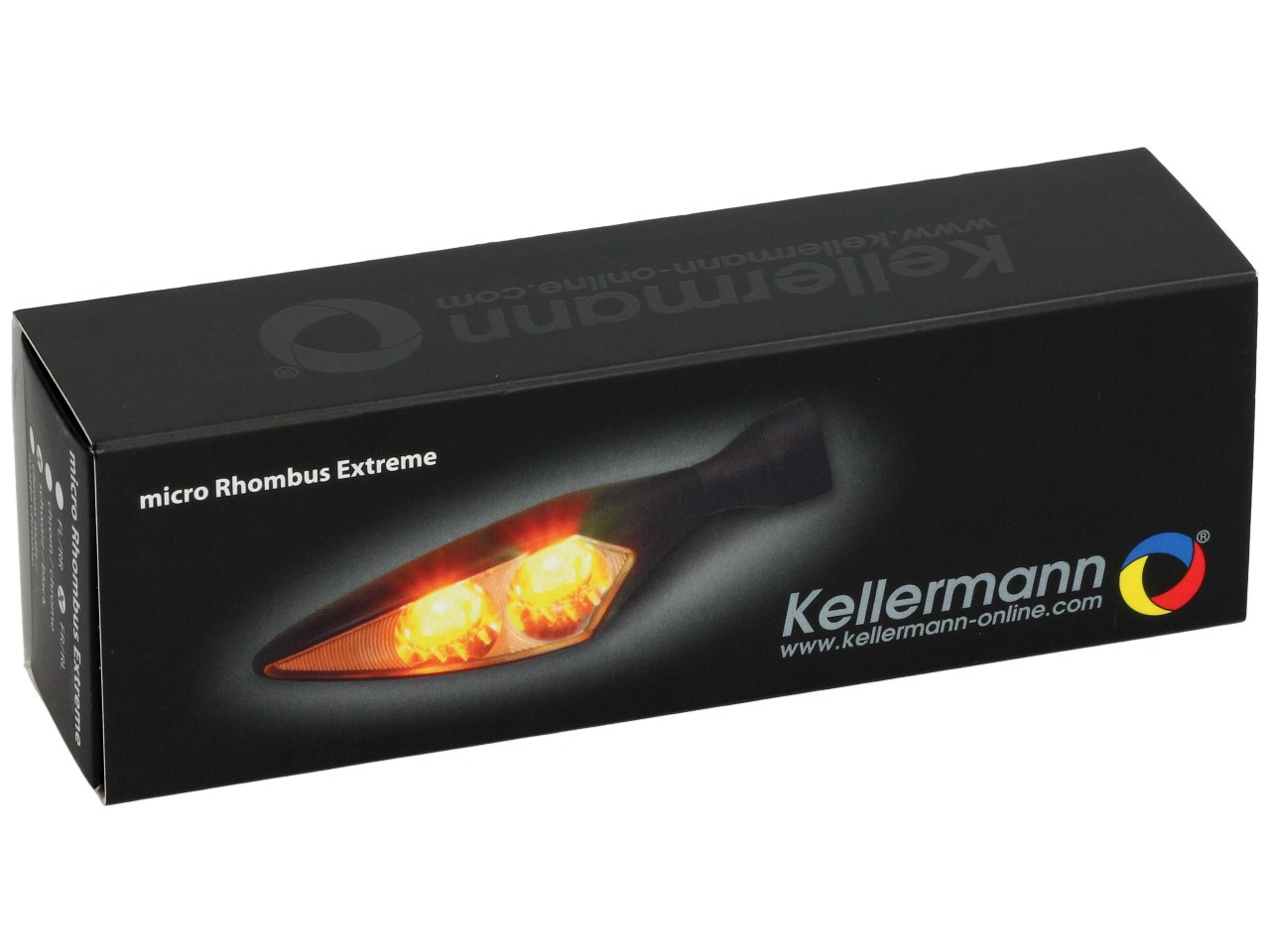 Kellermann-indicator, Rhombus Extreme, staal, LED, VR/HL, 12 V, zwart gesatineerd, M8x20, E-keurmerk