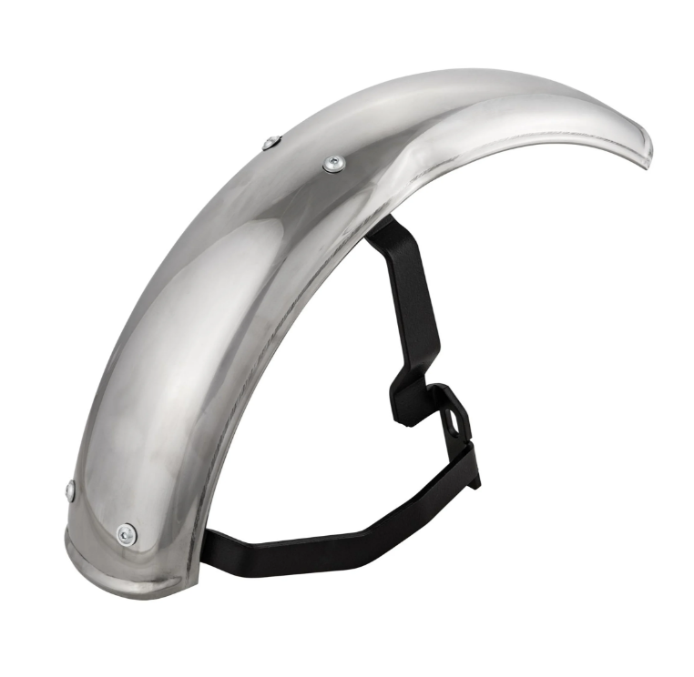 Spatbord 2.0 Garelli voor Vespa PX 80-200ccm, gepolijst roestvrij staal, houder zwart
