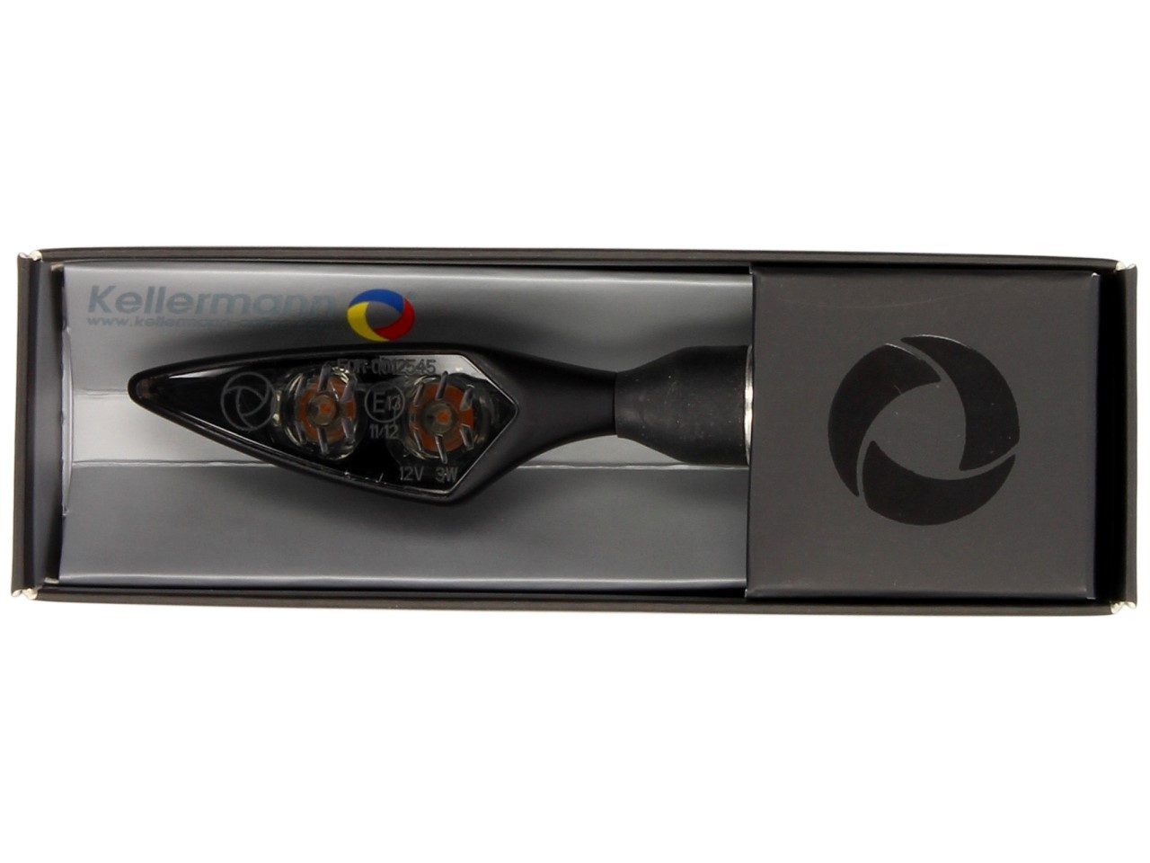 Kellermann-indicator, Rhombus Dark, staal, LED, VR/HL, 12 V, zwart gesatineerd, M8x20, E-keurmerk