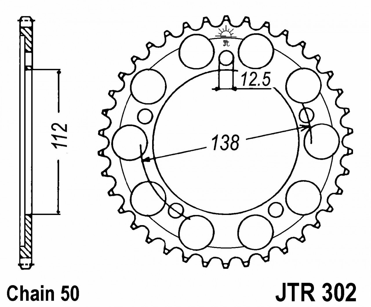 JT tandwiel staal, steek: 530, aantal tanden: 42, JTR302.42