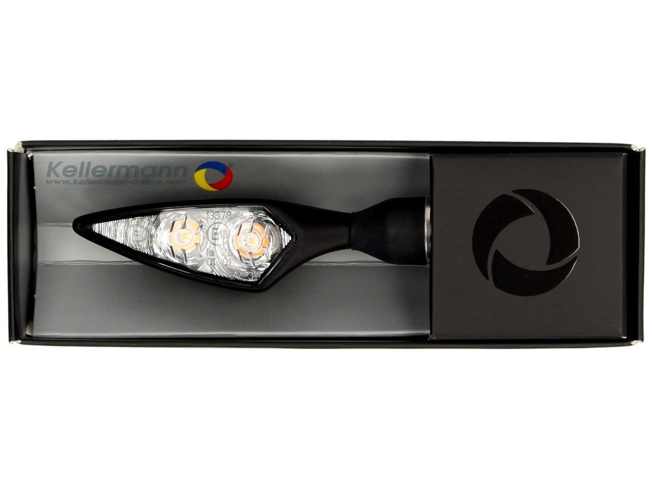 Kellermann-indicator, Rhombus Extreme, staal, LED, VR/HL, 12 V, zwart gesatineerd, M8x20, E-keurmerk