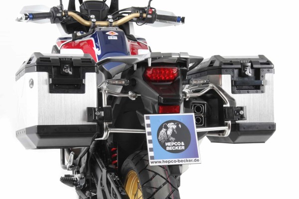 Xplorer uitsnijdkoffer zilver + uitsnijddrager voor Honda CRF 1000 Africa Twin (16-17) Hepco & Becker