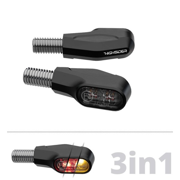 HIGHSIDER pro Ventura-X LED achterlicht, remlicht, knipperlicht zwart 3in1, E-keurmerk (paar)