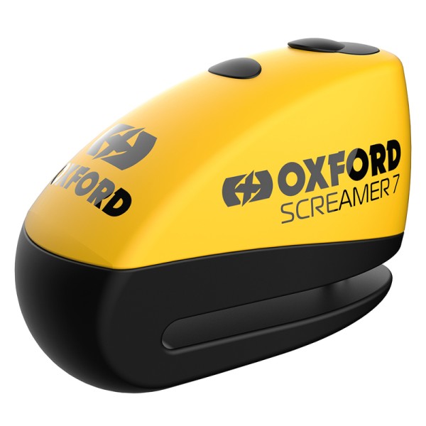 Oxford Screamer 7 remschijfslot met alarm - Ø7mm geel/zwart