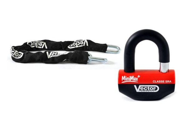VECTOR anti-diefstalset met ketting 1,10 m + MiniMax+ anti-diefstalbeveiliging/schijfslot