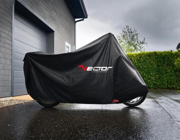 VECTOR Heavy Duty afdekzeil voor motorfiets/scooter met topkoffer en hoog windscherm - Zwart