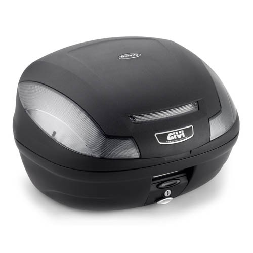 E470 Simply III TECH MONOLOCK Topkoffer zwart met transparante reflectoren en plaat Givi