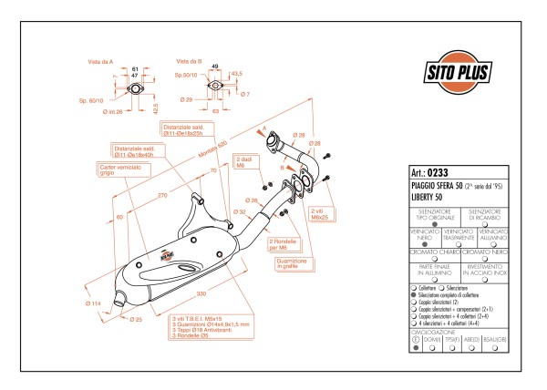 Sito / LeoVince uitlaatsysteem Sito Plus, staal voor Piaggio Liberty 50 (Bj.1995-)