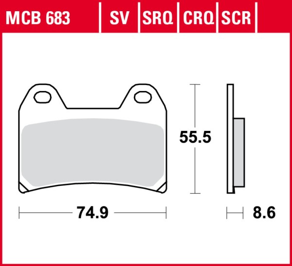 TRW-remblokkenset MCB683TRQ, gesinterd metaal, goedgekeurd volgens ECE R90