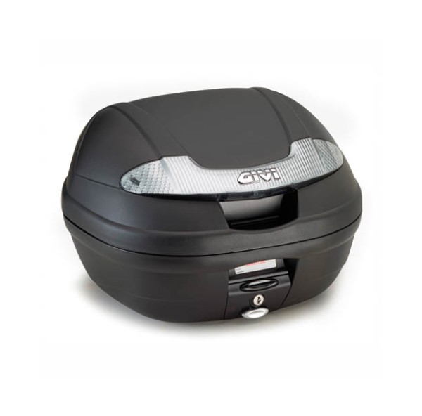 E340 Vision Tech MONOLOCK Topkoffer zwart met transparante reflectoren en plaat Givi
