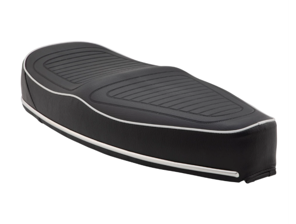Sportzadel "Sport" voor Vespa PX 80-200ccm, zwart gewatteerd, bies zilver