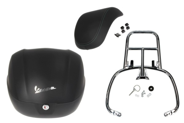 Topkofferset 32 l matzwart, rugkussen zwart, bagagedrager chroom voor Primavera/Sprint